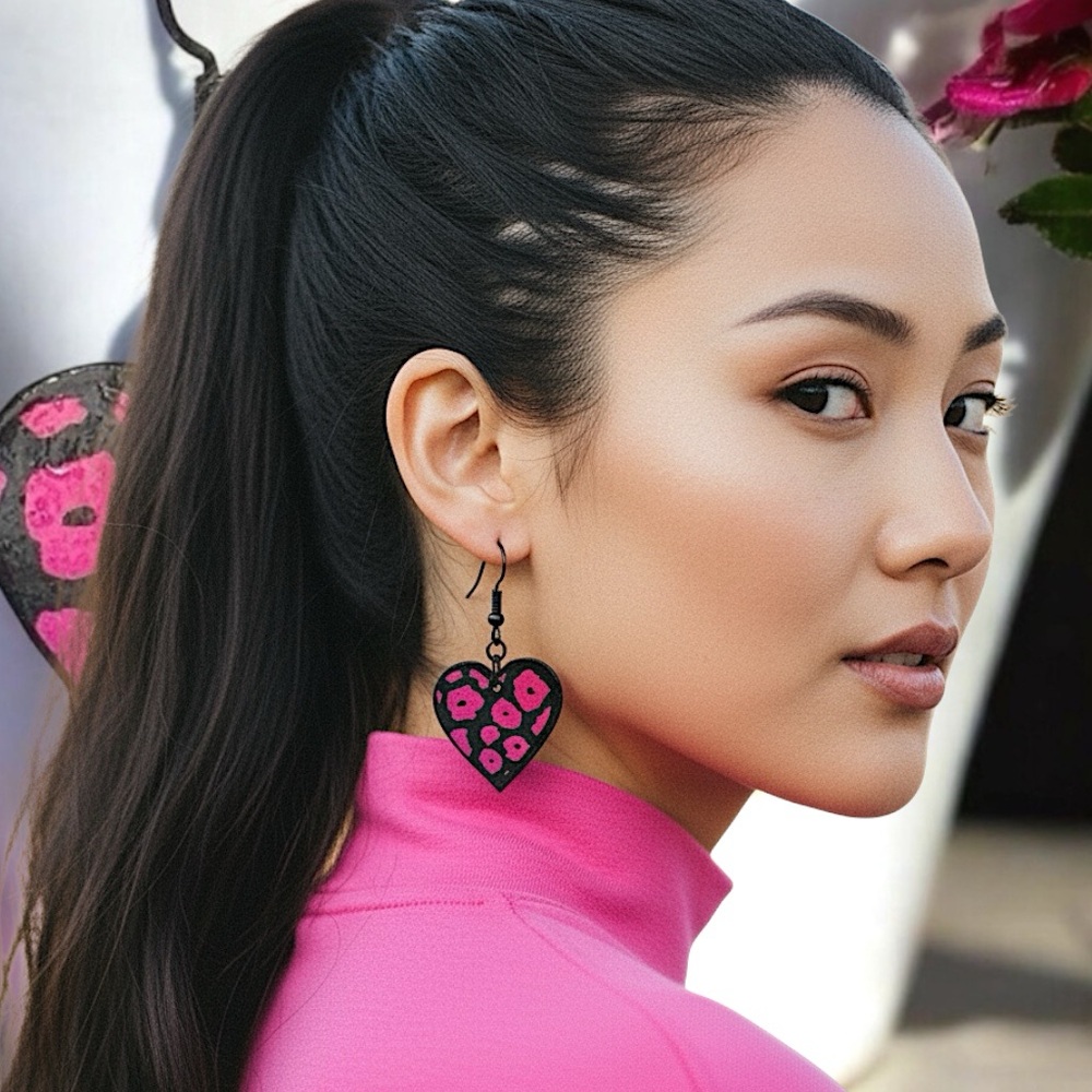 5 for $25💫Hot Pink Flower Heart Dangles